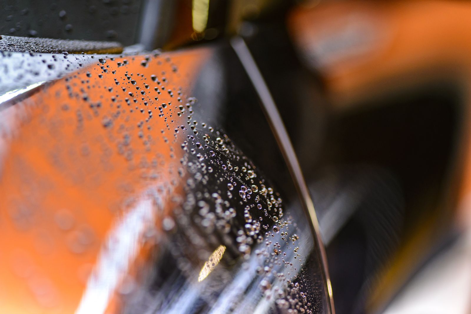 Water beading on glossy waxed paint
